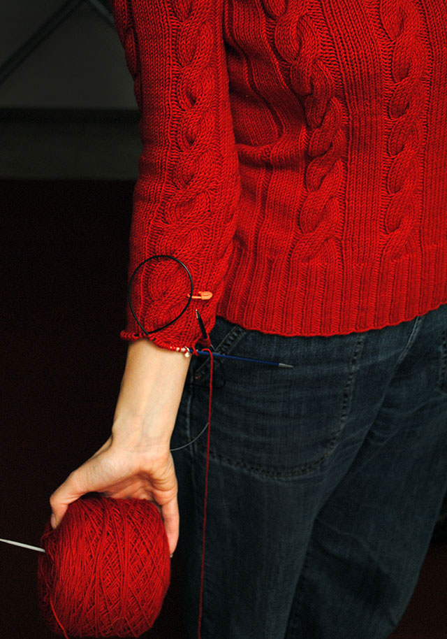 knitting sleeve down from the armhole