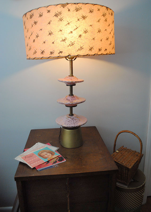 pink and gold mid-century vintage lamp
