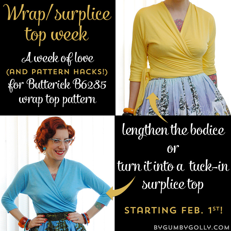 Wrap/surplice top week at By Gum, By Golly - starts Feb. 1st
