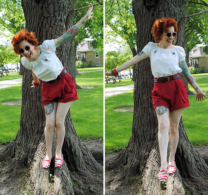 Being silly at the park in my Emmy Design shorts